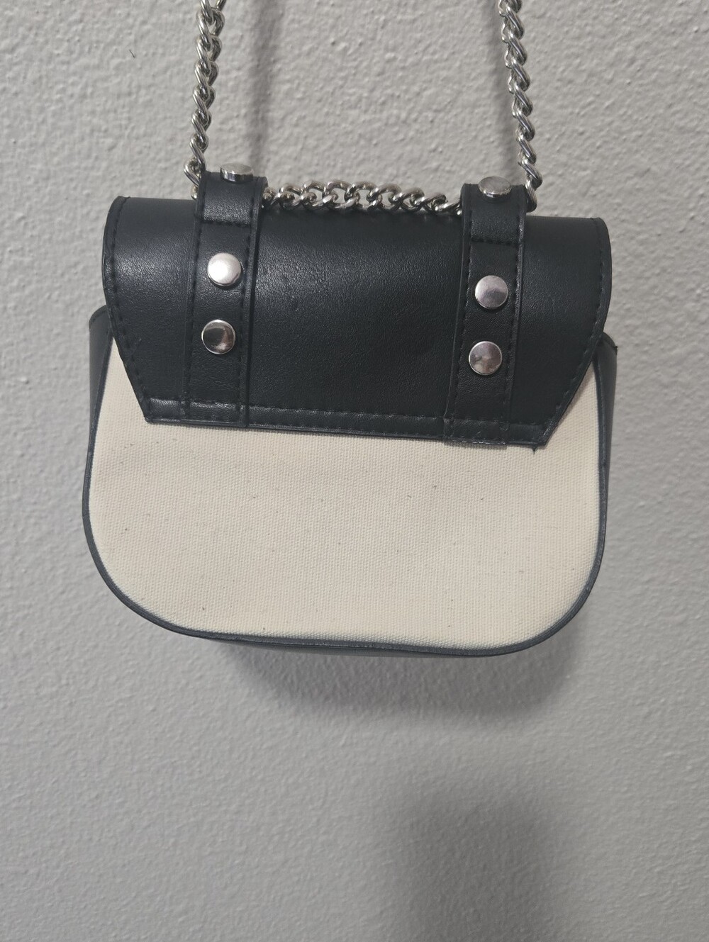 Rare Zara Mini Canvas Rock-style Crossbody black/white purse - Picture 4 of 5
